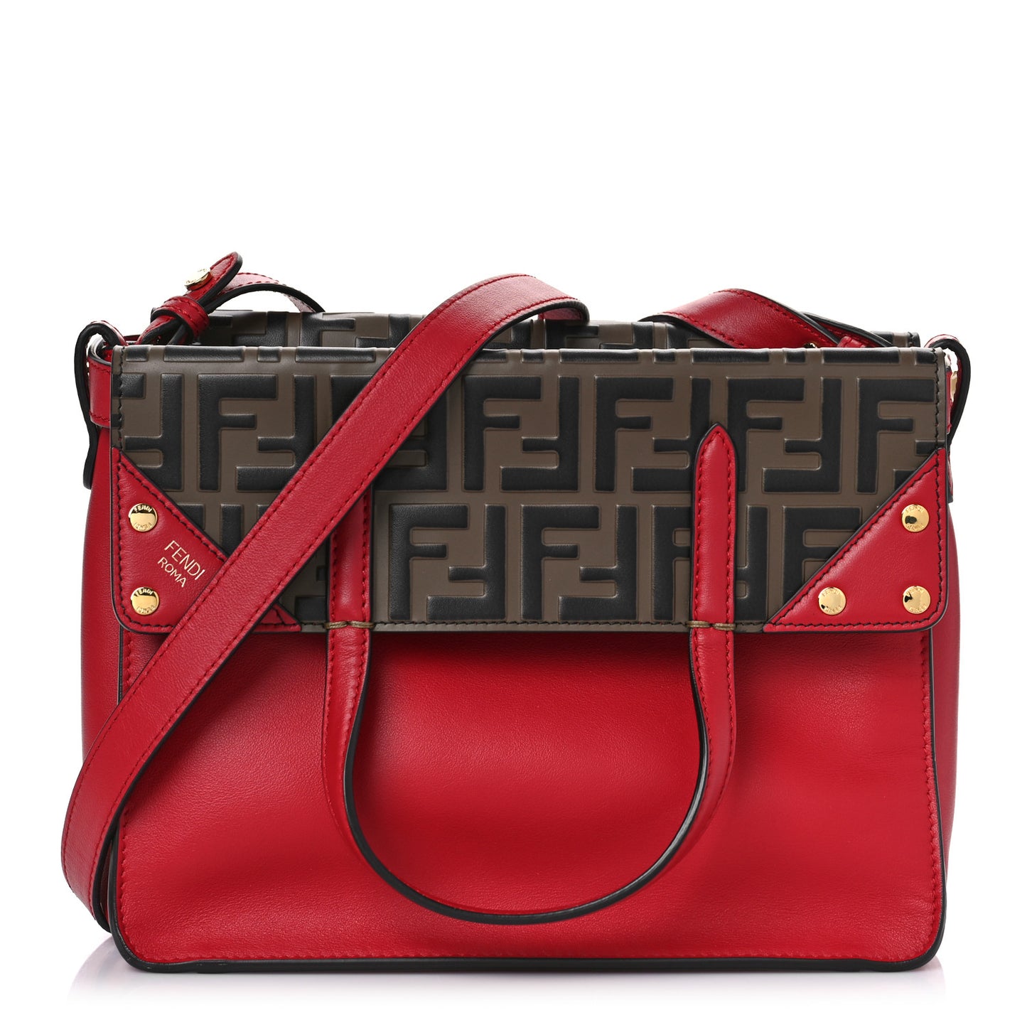Vitello Grace Bi-Color FF 1974 Embossed Flip Tote Fragola Maya Black