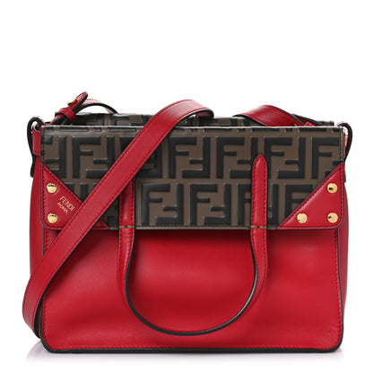 Fendi Vitello Grace Bi-Color FF 1974 Embossed Flip Tote Fragola Maya Black 1 of 8