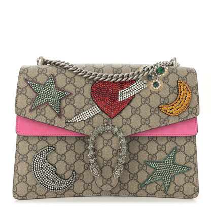 Gucci GG Supreme Monogram Suede Pierced Heart Embroidered Medium Dionysus Shoulder Bag Beige Ebony Pink Tropical Flower 1 of 16