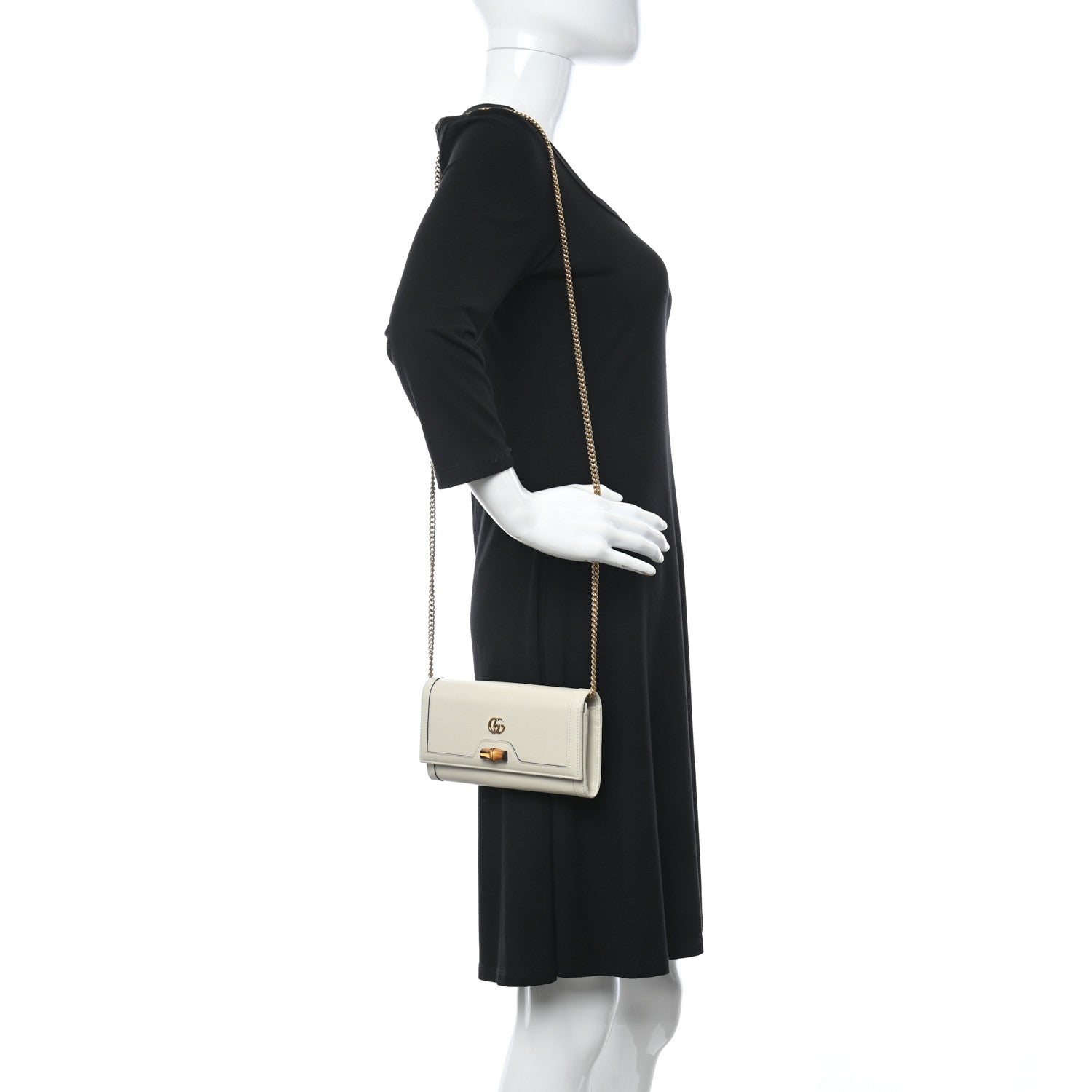 Gucci Wonka Grain Calfskin Diana Chain Wallet Mystic White 2 of 12