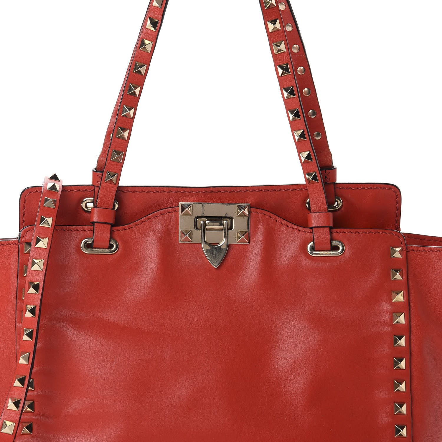 Valentino Garavani Vitello Small Rockstud Tote Deep Orange 10 of 10