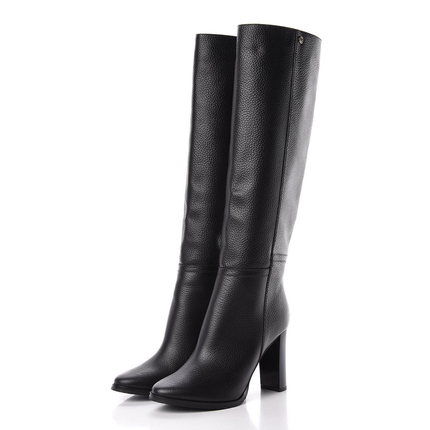 Grainy Calfskin Knee High Boots 38.5 Black