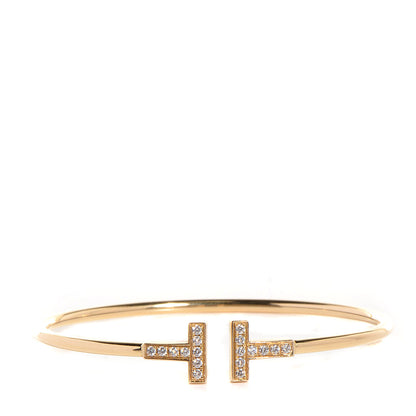 Tiffany 18K Yellow Gold Diamond T Wire Bracelet 1 of 5