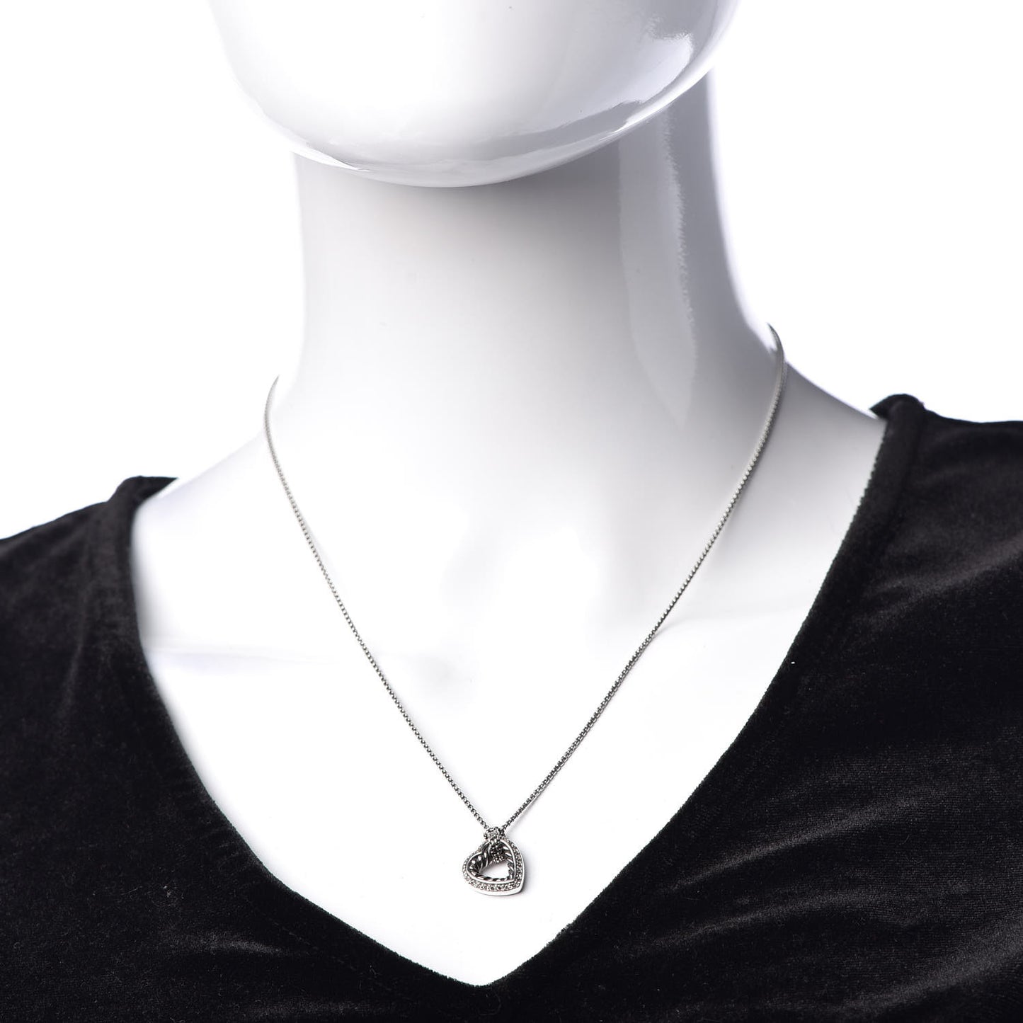 Sterling Silver Diamond Open Heart Cable Necklace