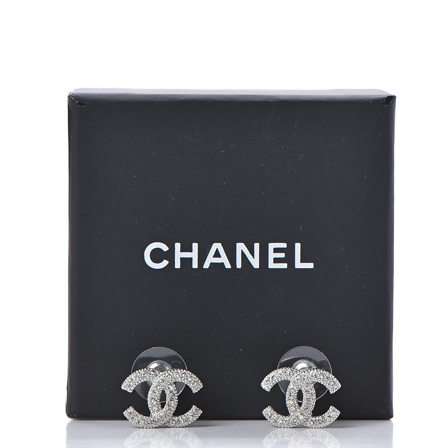 Chanel Crystal CC Earrings Silver 5 of 5