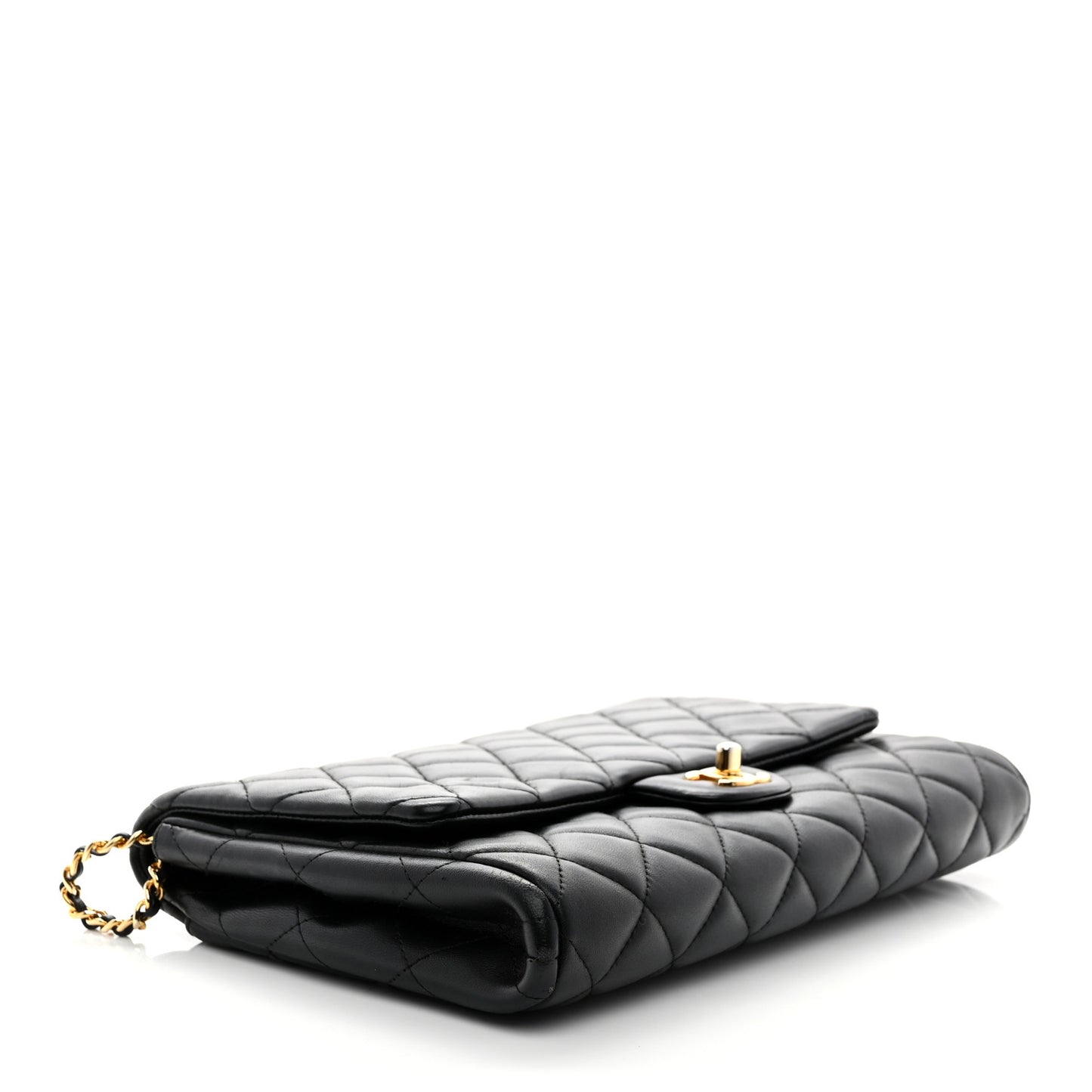 Lambskin Quilted Clutch With Chain Flap Black