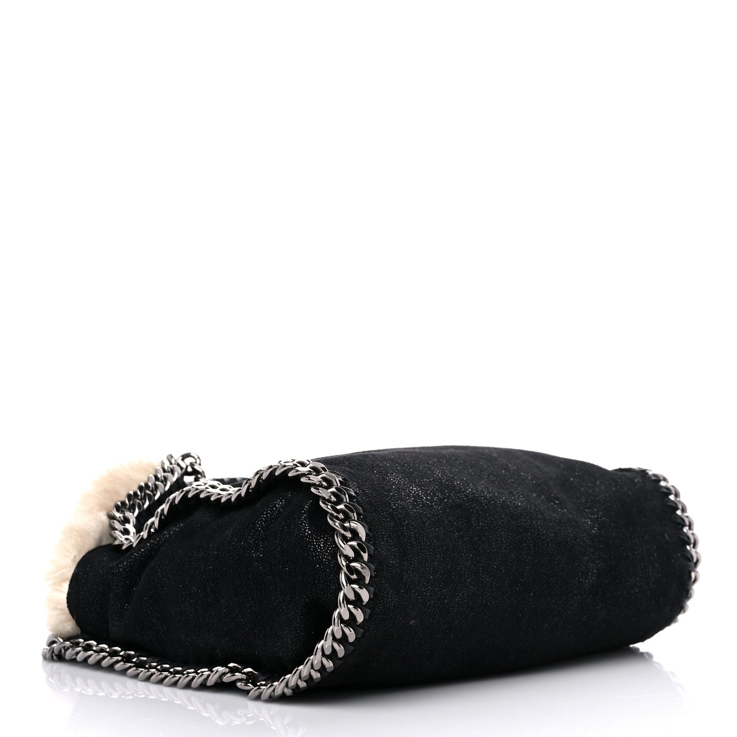 Shaggy Deer Fur Falabella Fold Over Tote Black