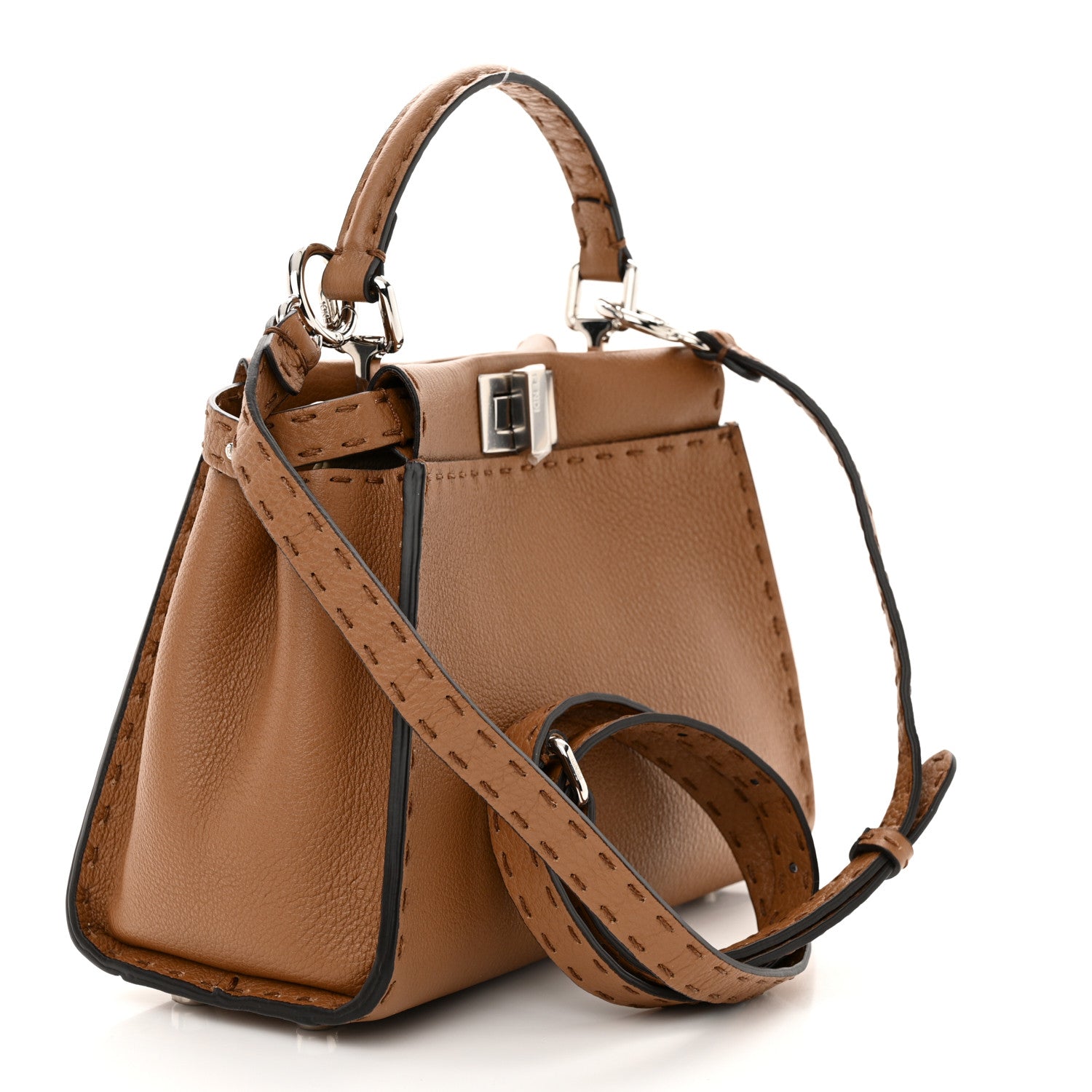 Fendi Cuoio Romano Selleria Bi-Color Mini Peekaboo Iconic Satchel Mou Milk 3 of 11
