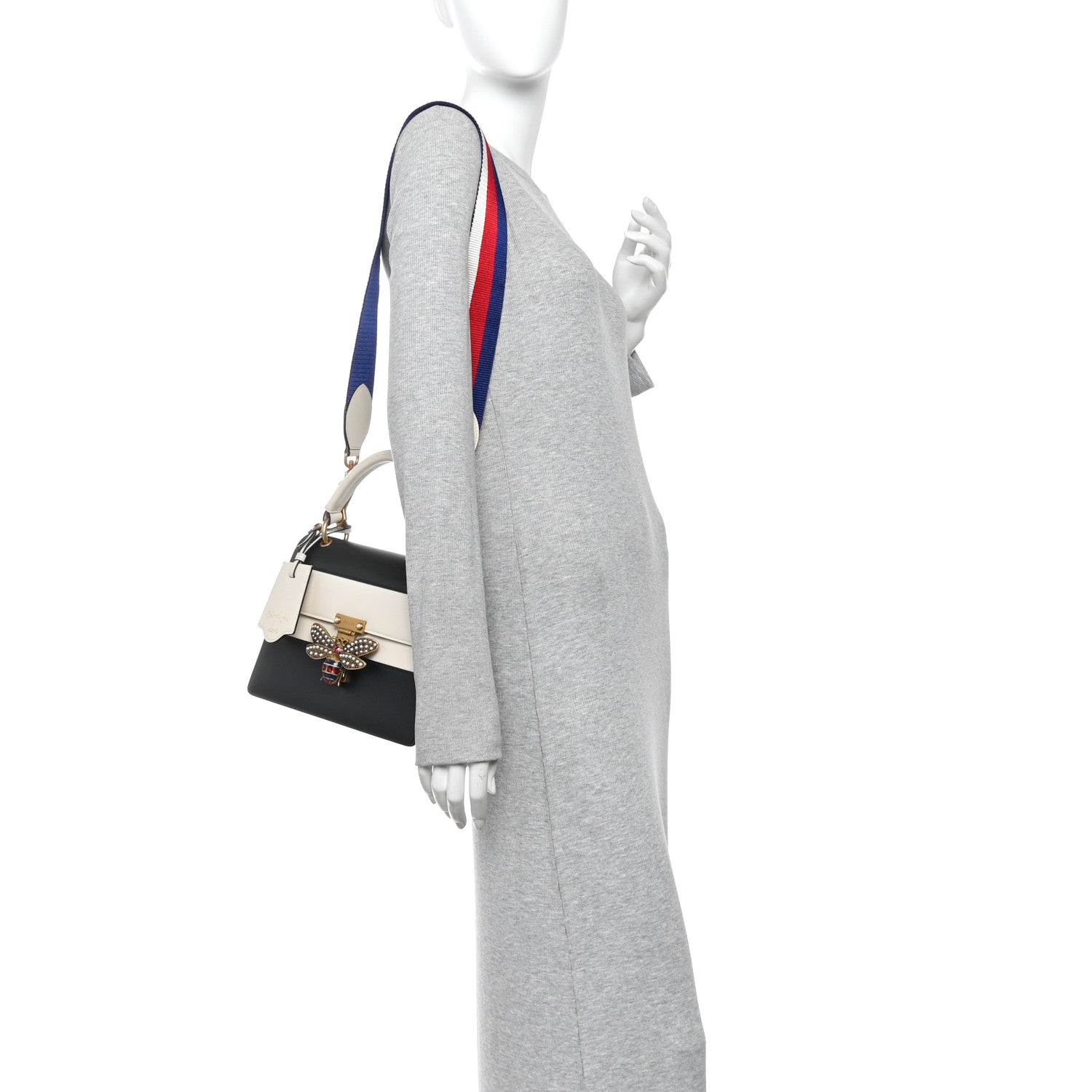 Gucci Calfskin Sylvie Web Small Queen Margaret Top Handle Bag Black White 2 of 12