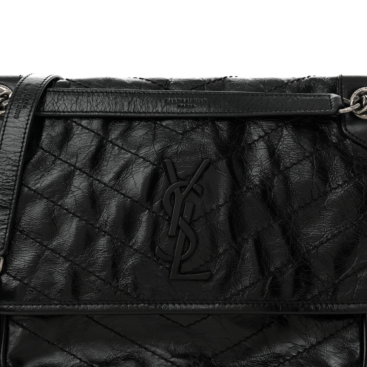 Saint Laurent Crinkled Calfskin Matelasse Monogram Medium Niki Chain Satchel Black 8 of 11