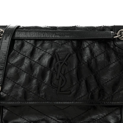 Saint Laurent Crinkled Calfskin Matelasse Monogram Medium Niki Chain Satchel Black 8 of 11