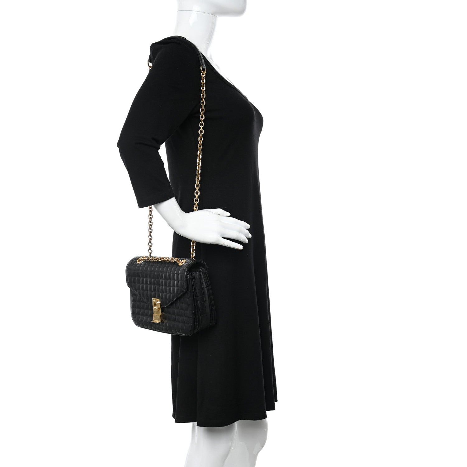 Celine Calfskin Quilted Medium C Bag Black 2 of 9