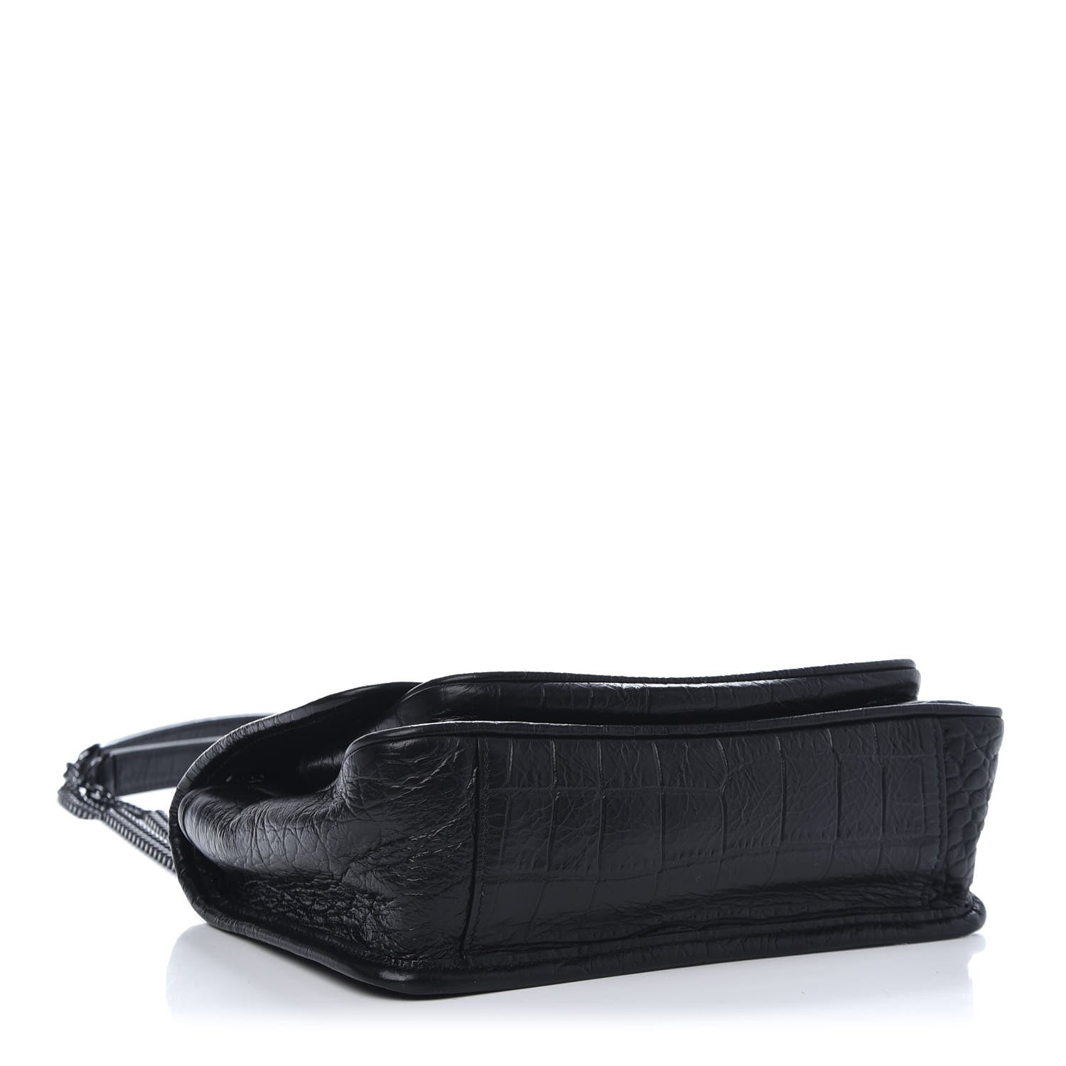 Saint Laurent Calfskin Crocodile Embossed Matelasse Monogram Baby Niki Chain Satchel Black 4 of 10