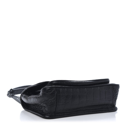 Saint Laurent Calfskin Crocodile Embossed Matelasse Monogram Baby Niki Chain Satchel Black 4 of 10