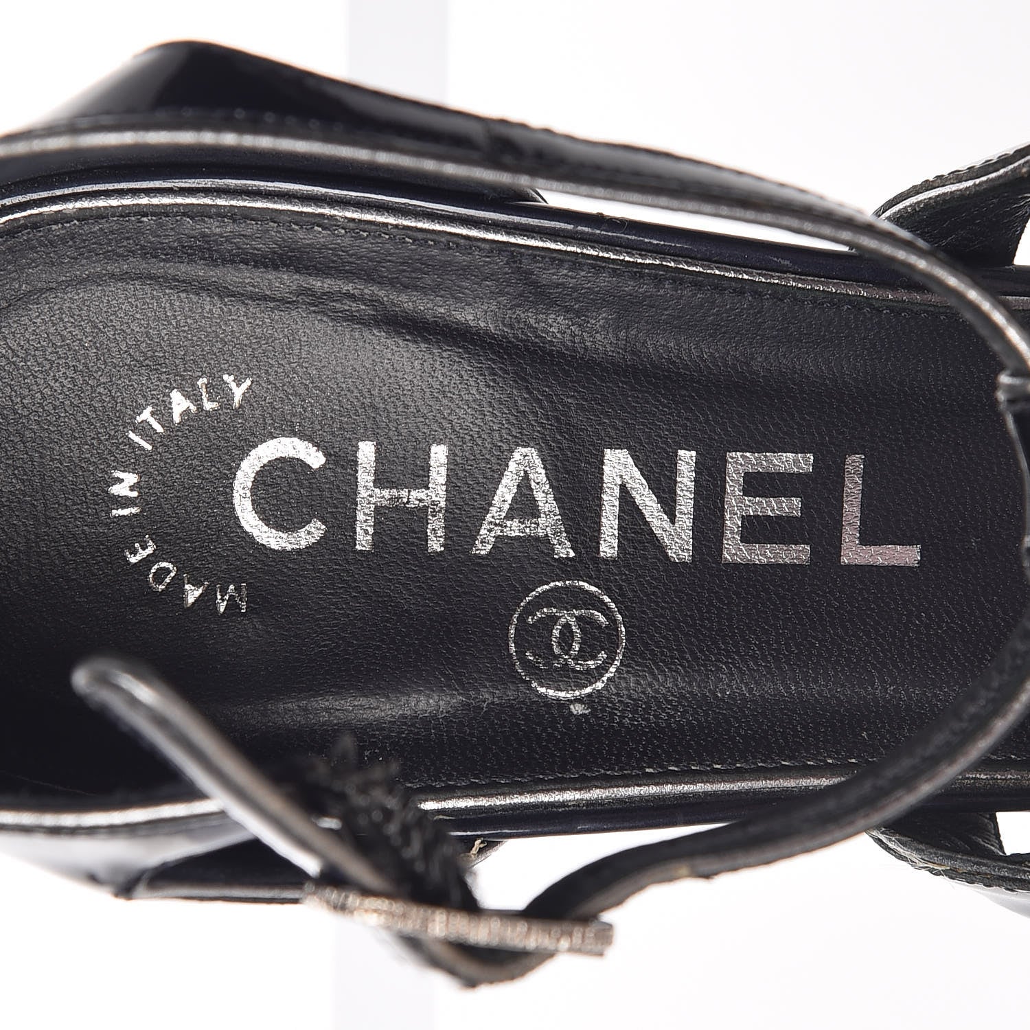 Chanel Patent Chain Sandals 38 Navy 7 of 13