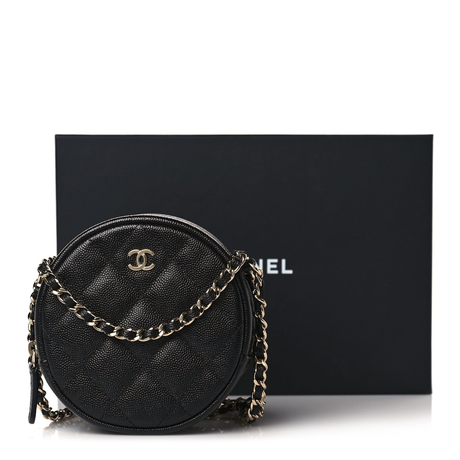 Chanel Caviar Quilted Round Clutch With Chain Black 10 of 10