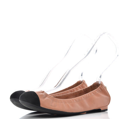 Chanel Lambskin Suede CC Elastic Cap Toe Ballerina Flats 36 Pink Black 3 of 10