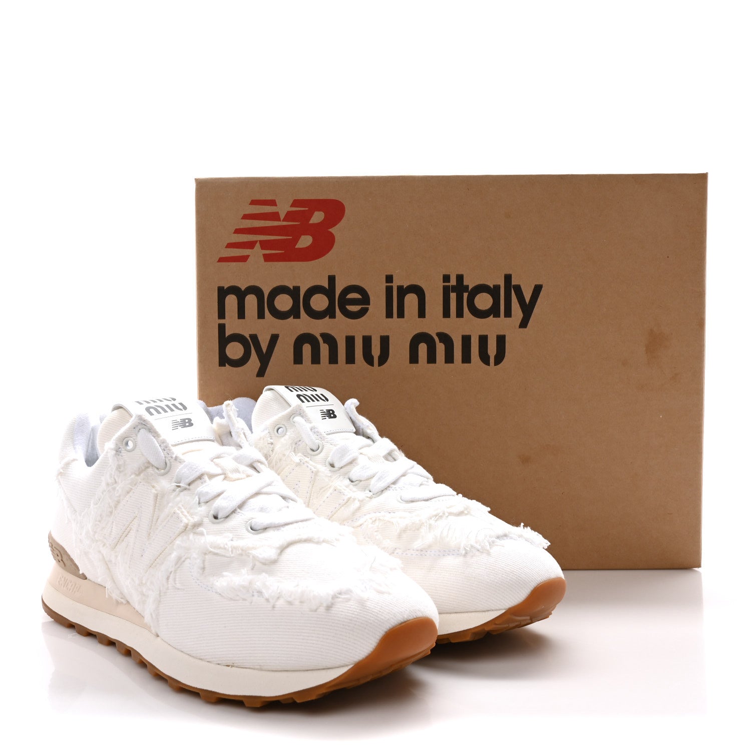 Miu Miu X NEW BALANCE Denim Marmorizzato 574 Sneakers 38.5 White 9 of 9