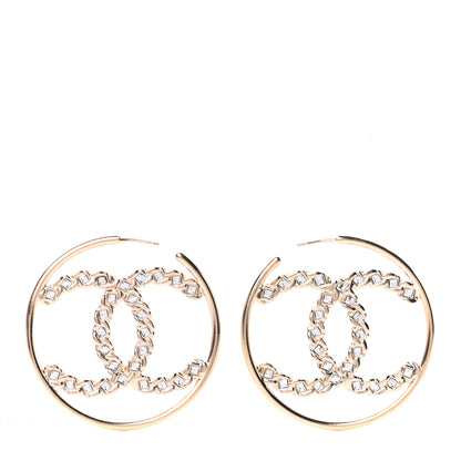 Chanel Crystal High Society CC Hoop Earrings Gold 1 of 5