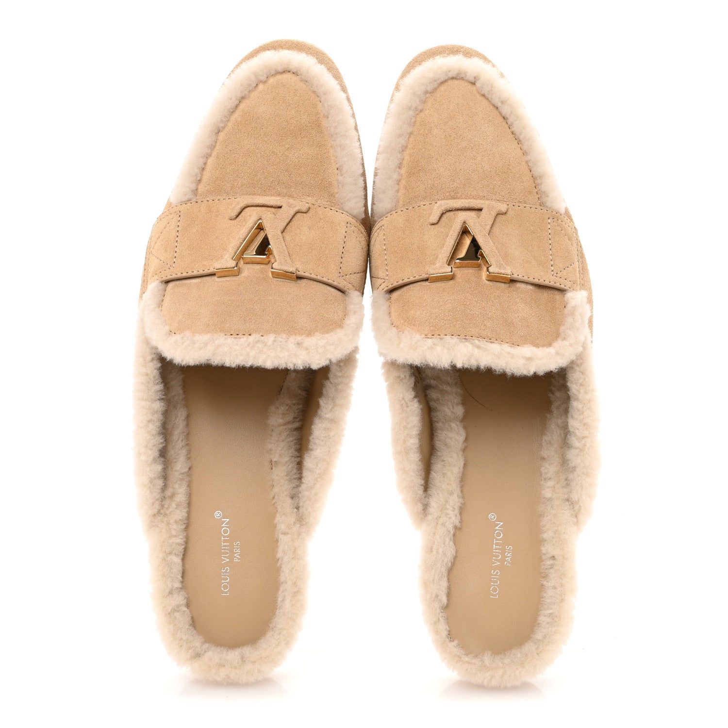 Louis Vuitton Shearling Suede LV Mare Open Back Loafer 40 Beige 2 of 10