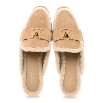 Louis Vuitton Shearling Suede LV Mare Open Back Loafer 40 Beige 2 of 10