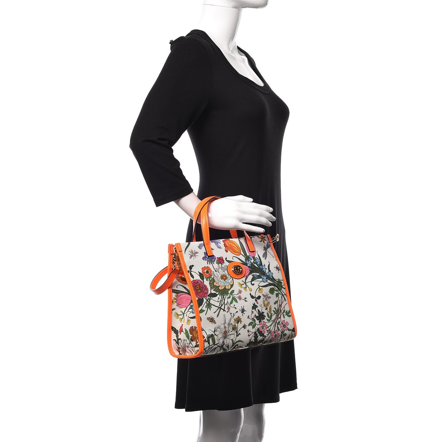 Canvas Medium Flora Tote White Multicolor Orange Fluo