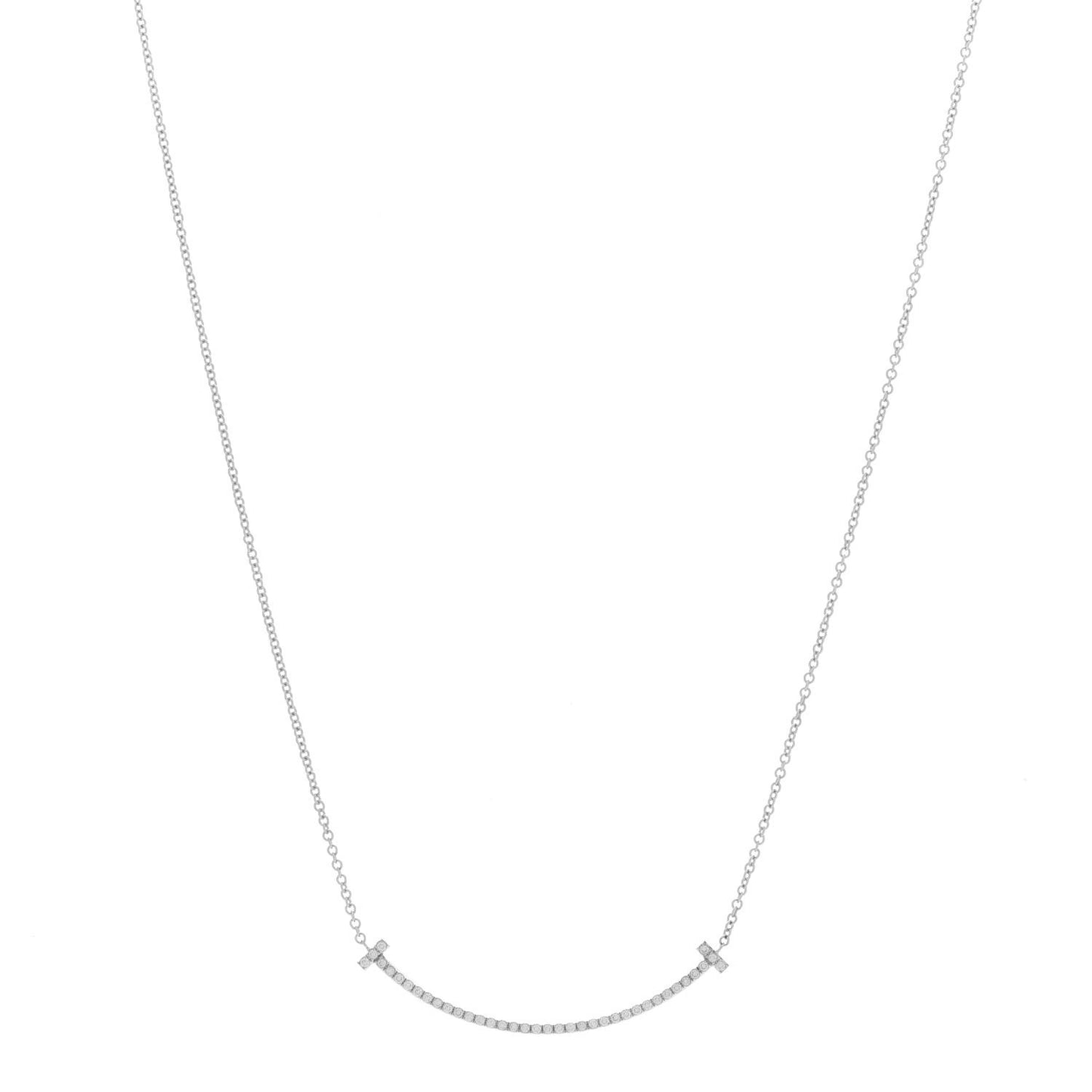 18K White Gold Diamond Small T Smile Pendant Necklace
