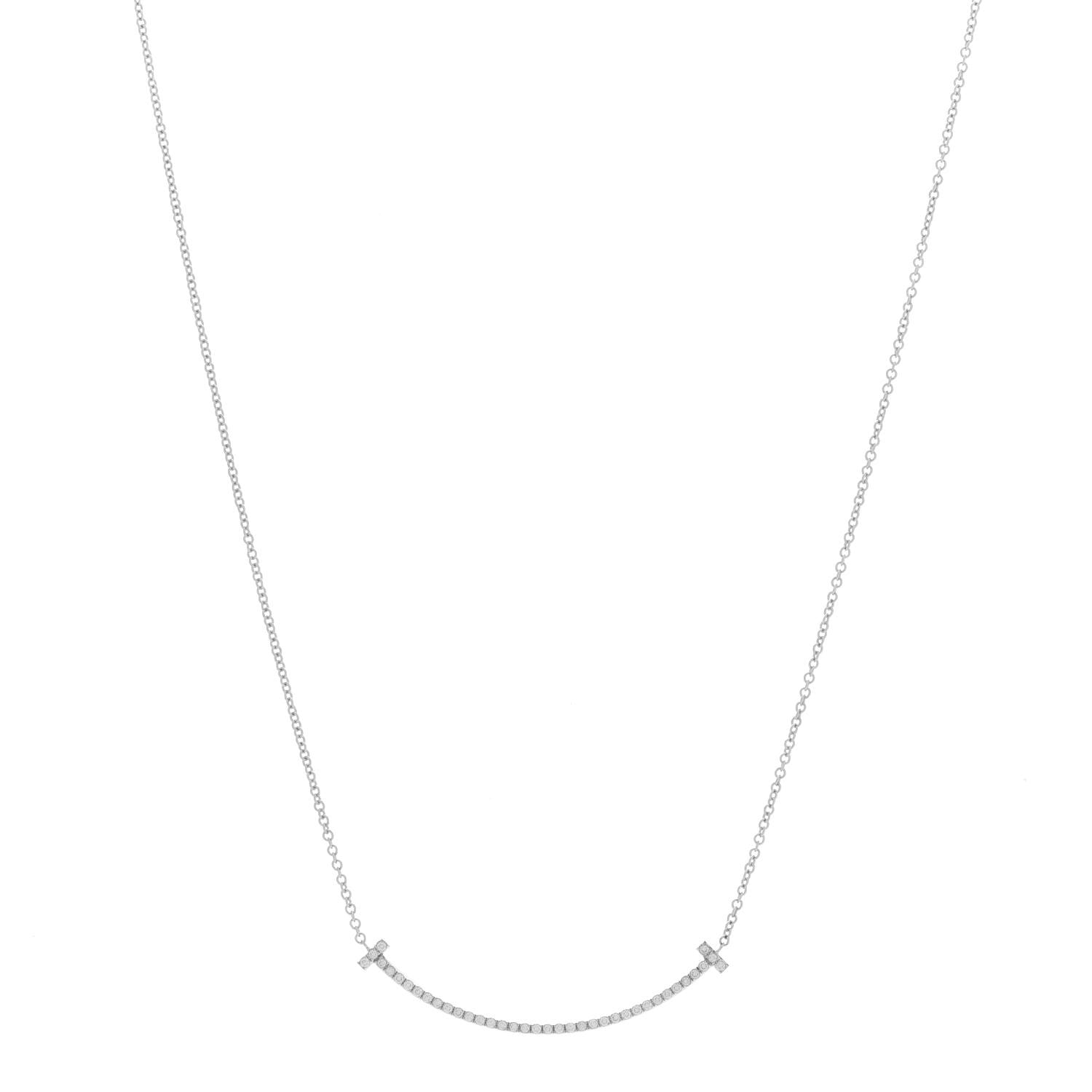 Tiffany 18K White Gold Diamond Small T Smile Pendant Necklace 1 of 6