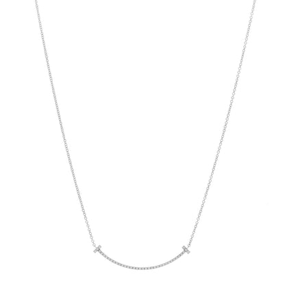 Tiffany 18K White Gold Diamond Small T Smile Pendant Necklace 1 of 6