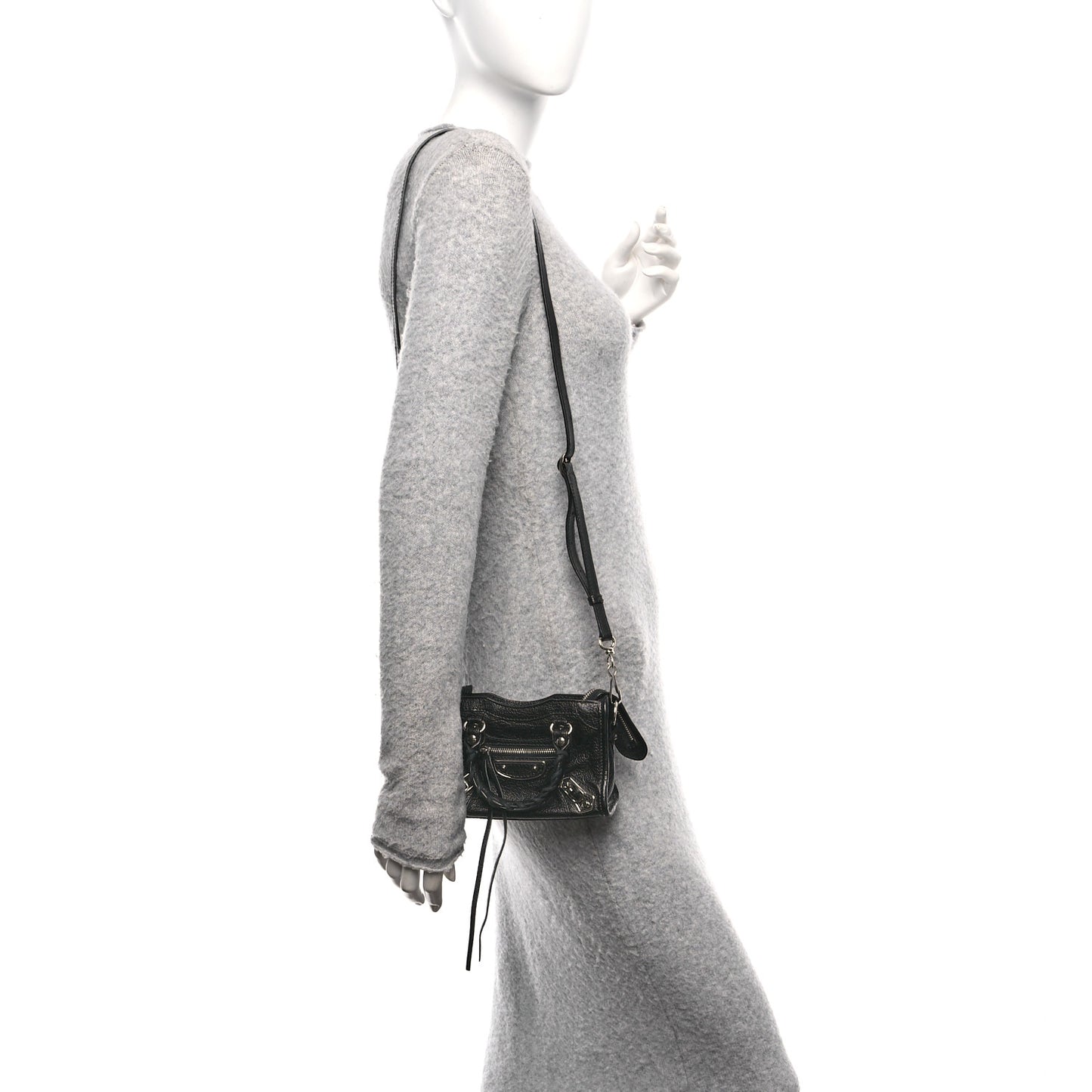 Chevre Silver Metallic Edge Hardware Nano City Black