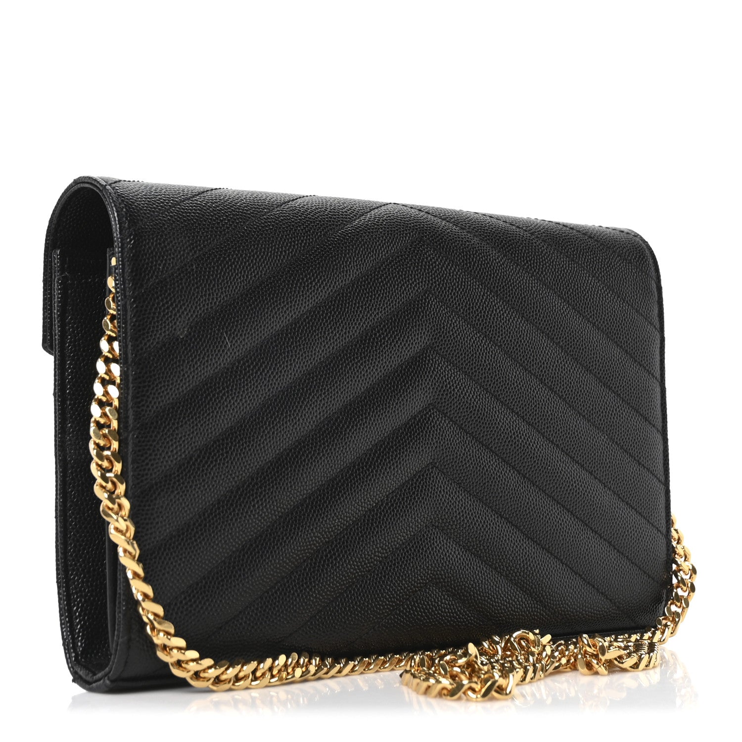 Saint Laurent Grain De Poudre Matelasse Chevron Monogram Chain Wallet Black 3 of 10