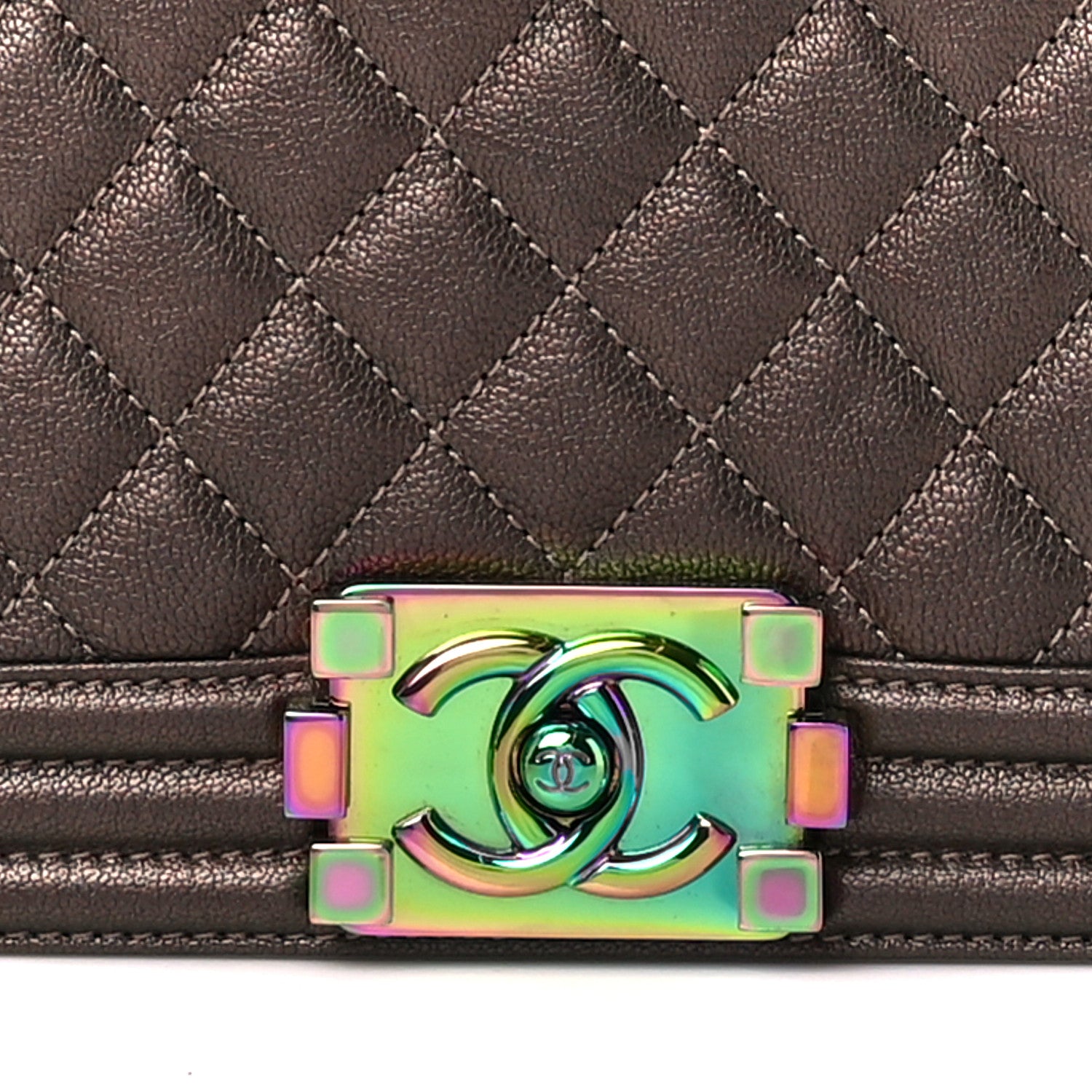 Chanel Iridescent Goatskin Quilted New Medium Boy Flap Dark Gold 8 of 10