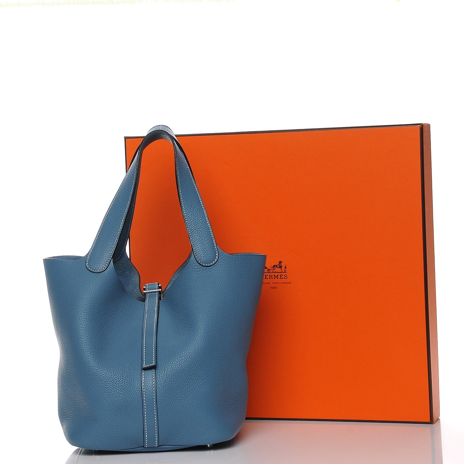 Hermes Taurillon Clemence Picotin 22 MM Blue Jean 9 of 9