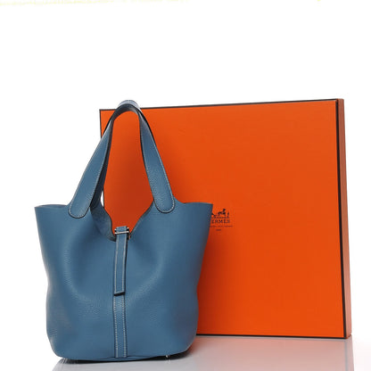 Hermes Taurillon Clemence Picotin 22 MM Blue Jean 9 of 9