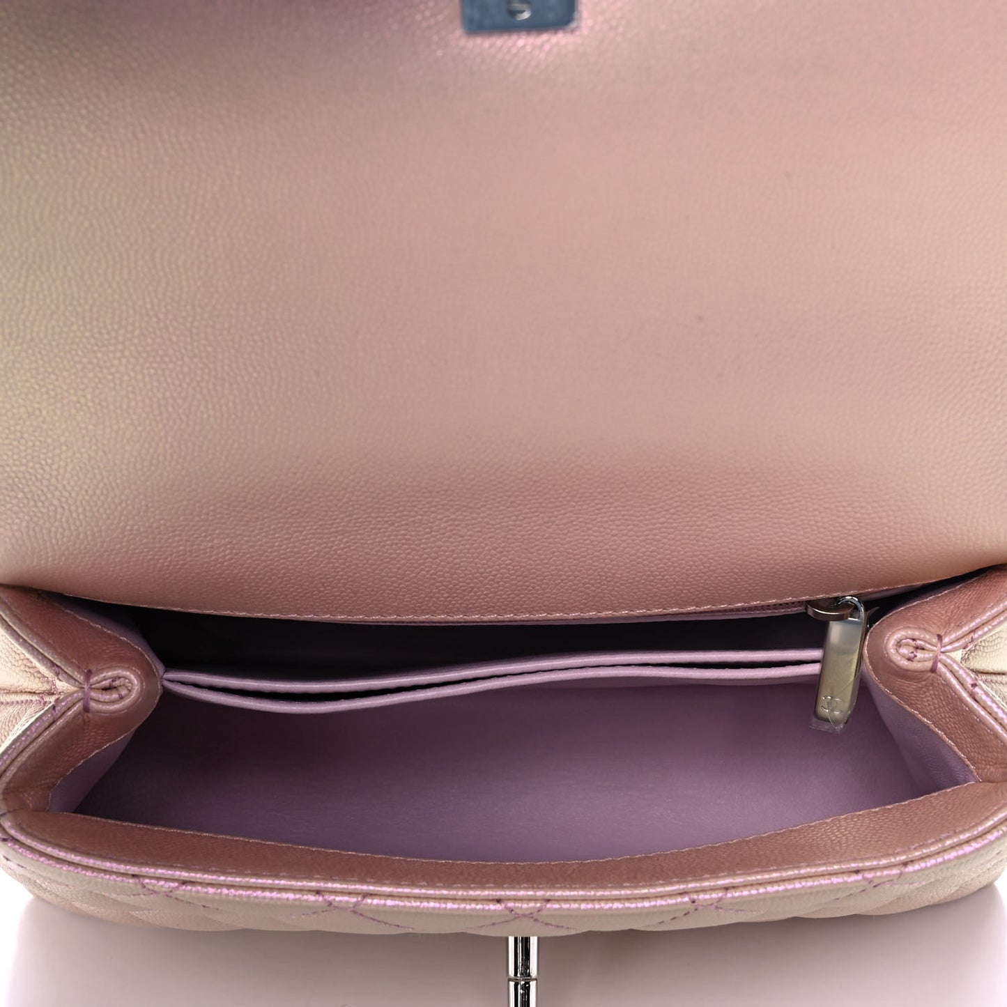 Iridescent Caviar Quilted Mini Coco Handle Flap Pink