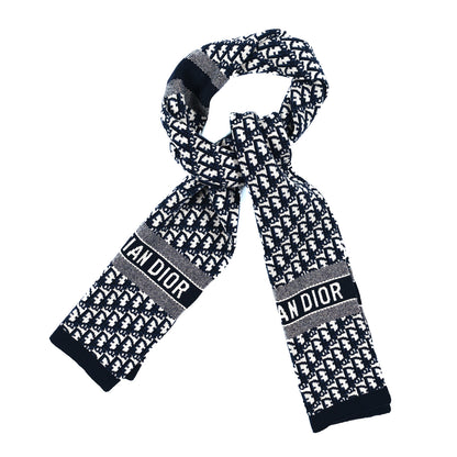 Christian Dior Wool Cashmere Oblique Scarf Beige Blue Black 1 of 3