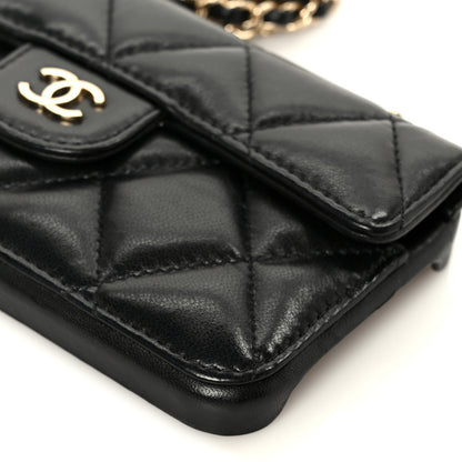 Chanel Lambskin Quilted Pearl Crush iPhone XII Pro Holder With Chain Black 10 of 11