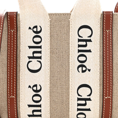 Chloe Cotton Calfskin Mini Woody Ribbon Tote White Brown 8 of 10