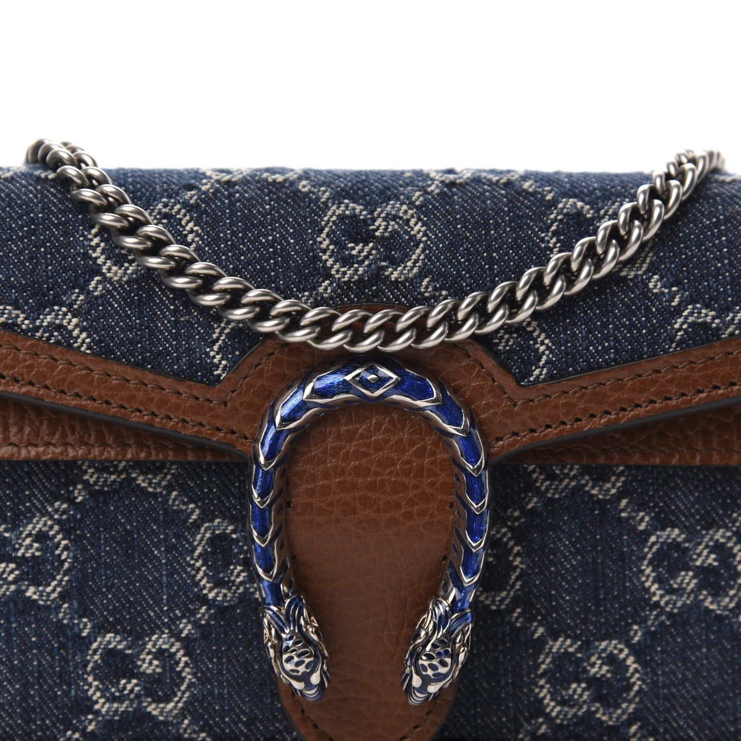 New Denim GG Monogram Dollar Calfskin Enamel Super Mini Dionysus Shoulder Bag Blue Tea Cuir Epilog Electric Blue