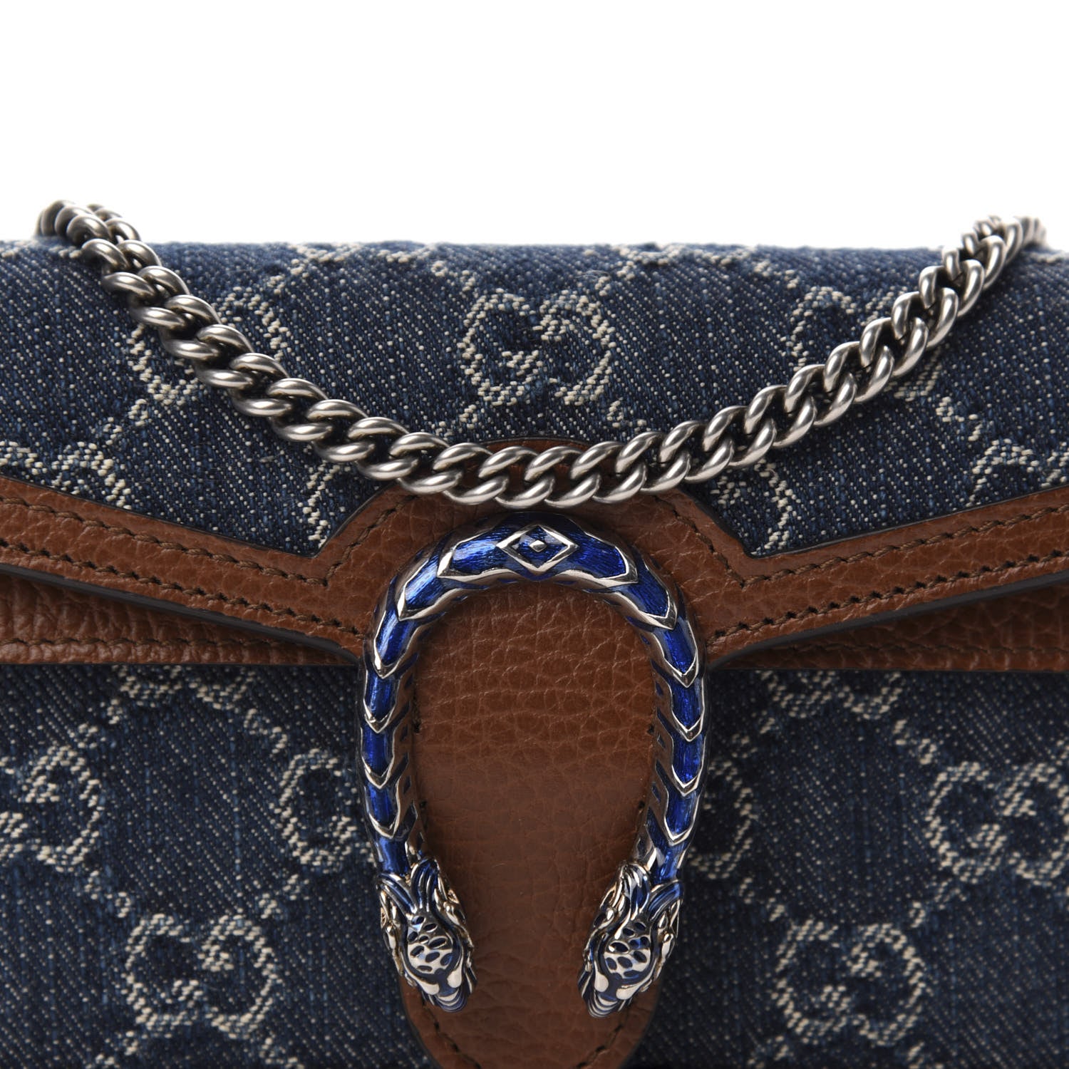 Gucci New Denim GG Monogram Dollar Calfskin Enamel Super Mini Dionysus Shoulder Bag Blue Tea Cuir Epilog Electric Blue 9 of 10