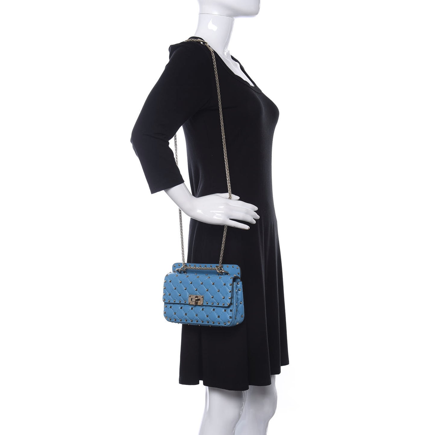 Nappa Small Rockstud Spike Shoulder Bag Bluette