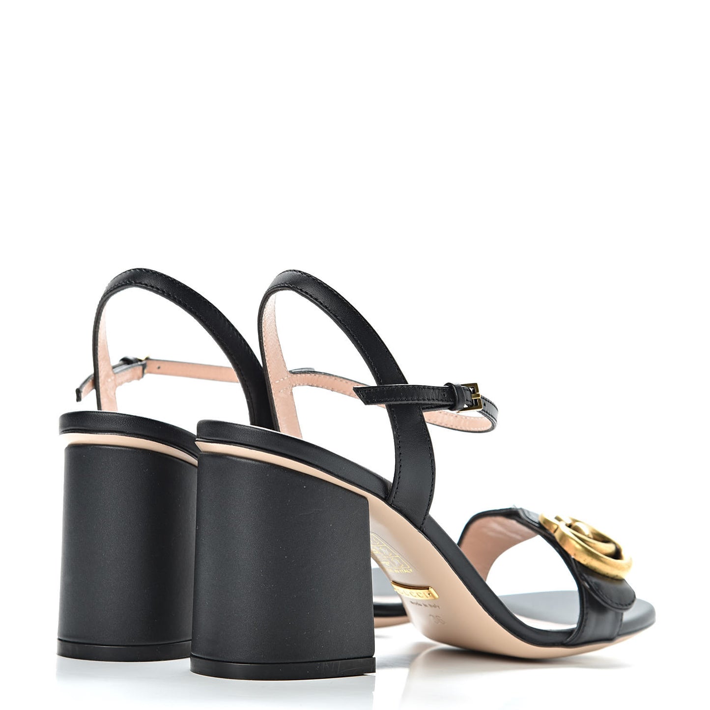 Lifford Calfskin GG Marmont Ankle Wrap 75mm Sandals 36 Black