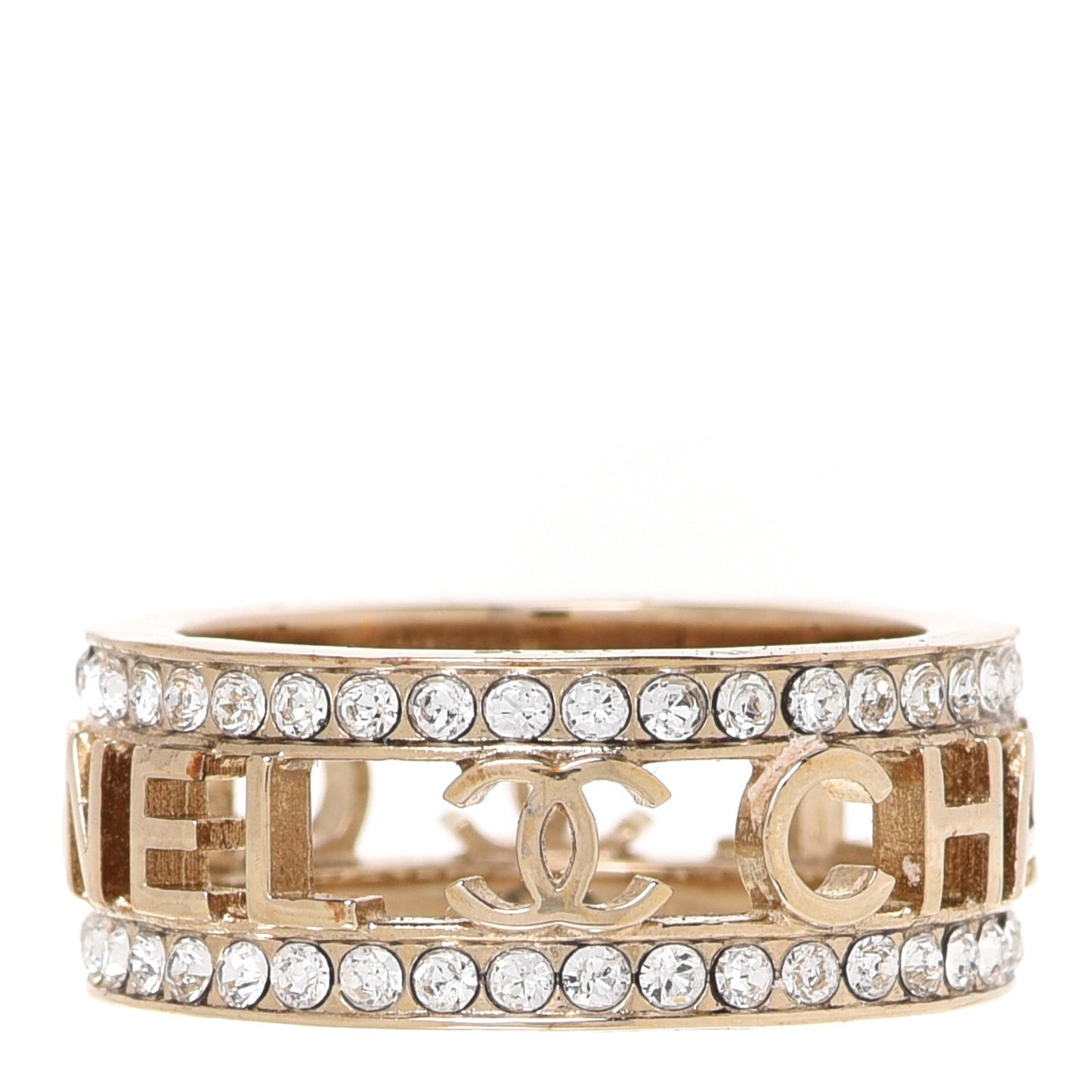 Metal Crystal Bow-tiful CC Logo Ring 7.25 55 Gold