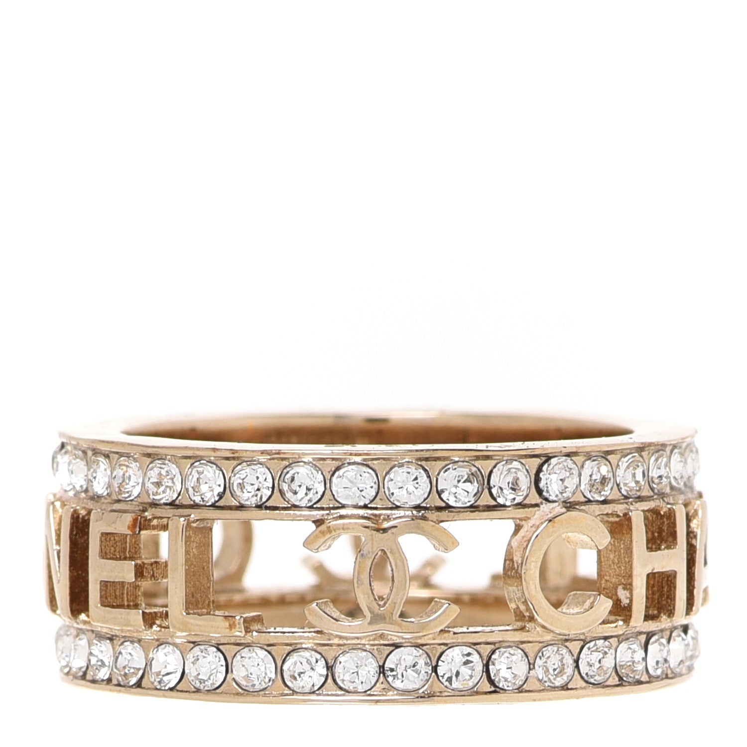 Chanel Metal Crystal Bow-tiful CC Logo Ring 7.25 55 Gold 1 of 5