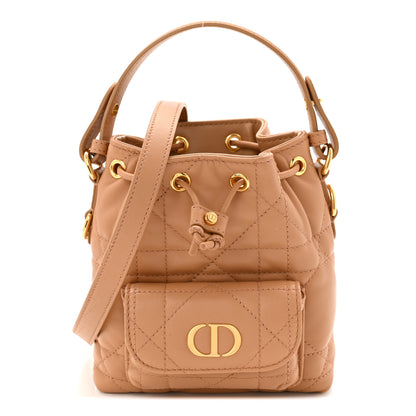 Christian Dior Lambskin Macrocannage Caro Nano Bucket Bag Light Gold 1 of 10