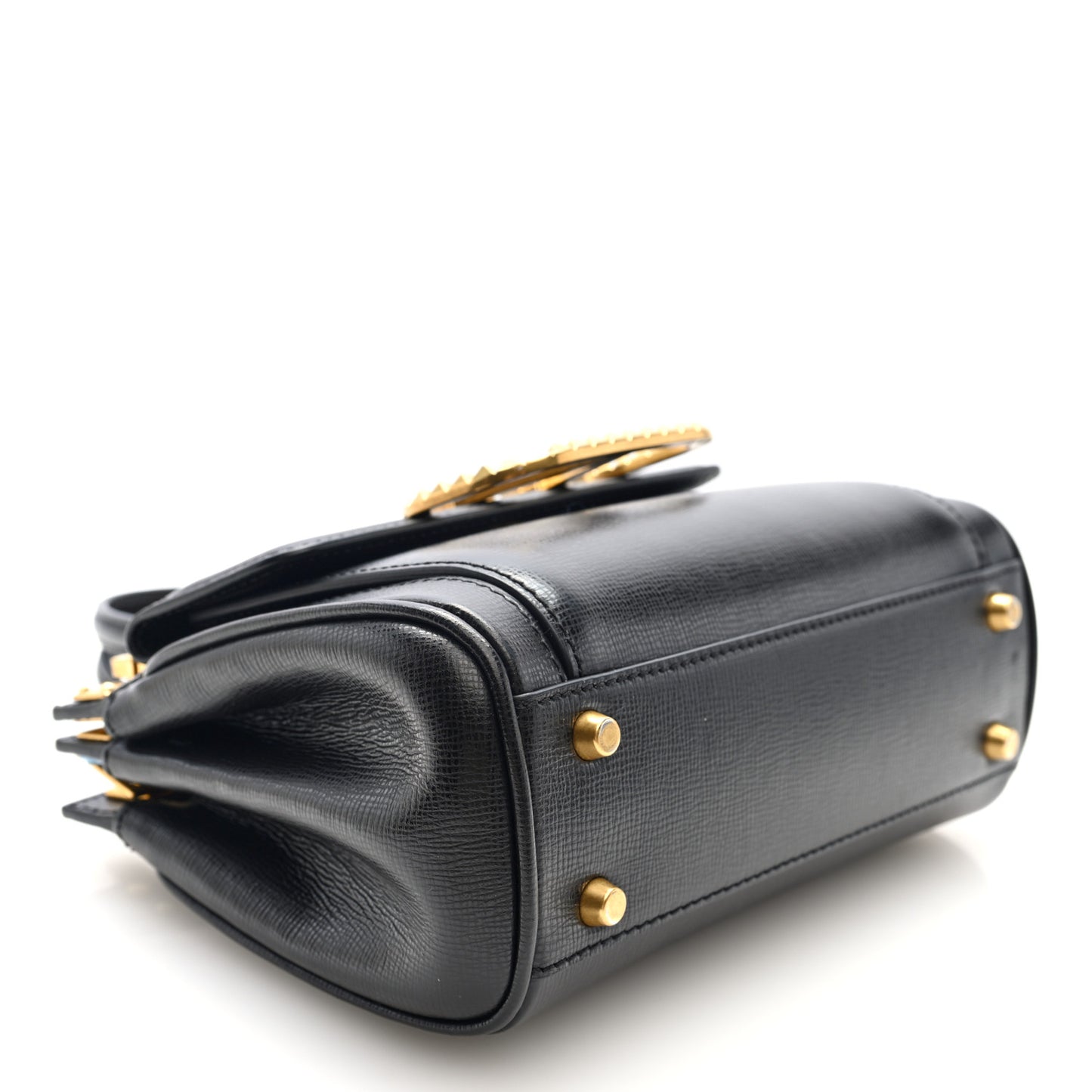 Grainy Calfskin Rockstud Alcove Top-Handle Bag Black