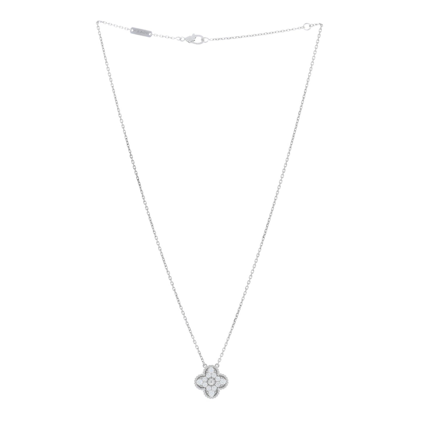18K White Gold Diamond Vintage Alhambra Pendant Necklace