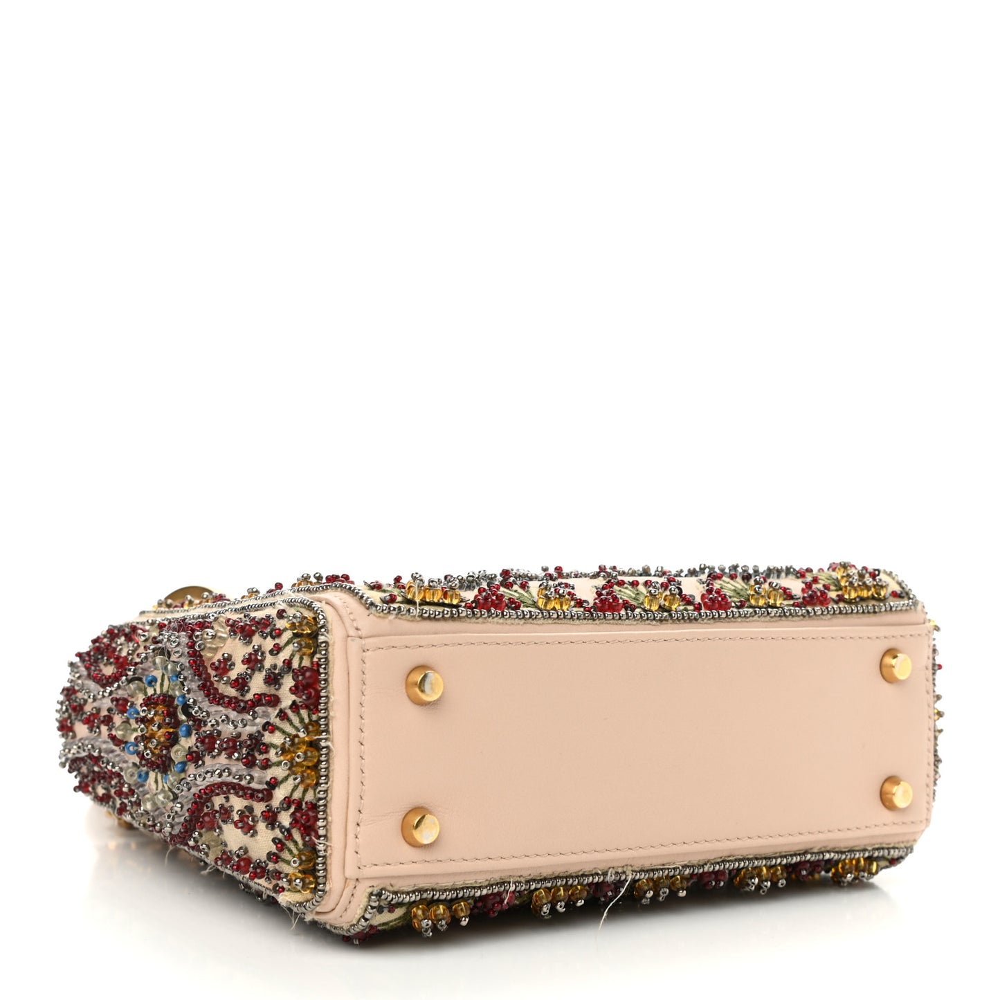 Calfskin Beaded Mini Lady Dior Beige Multicolor