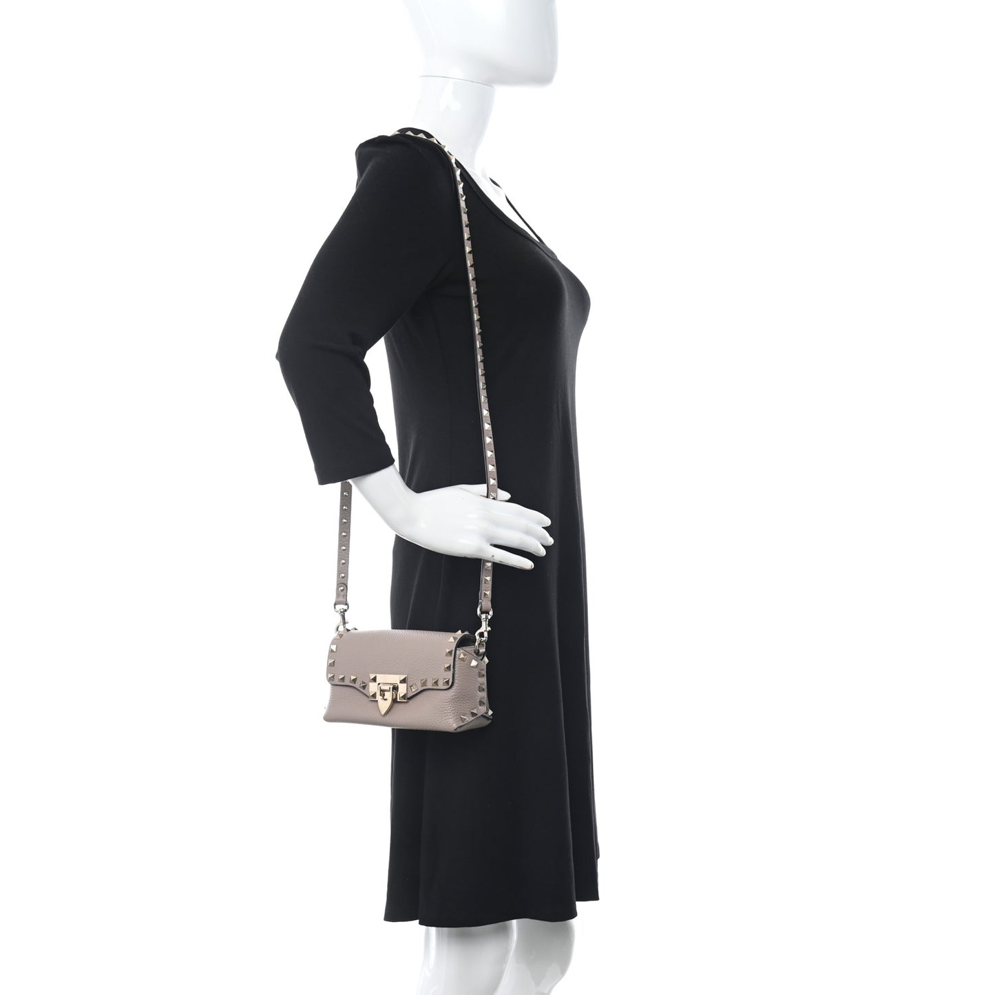 Pebbled Calfskin Mini Rockstud Crossbody Bag Poudre