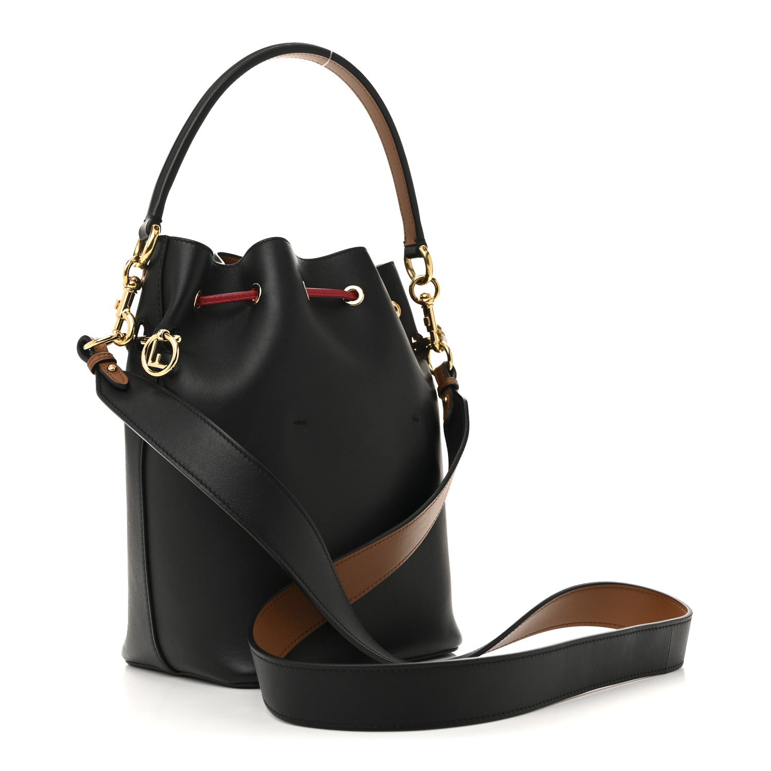 Fendi Vitello Grace F is Fendi Stamp Patch Perforated Small Mon Tresor Bucket Bag Black 3 of 12